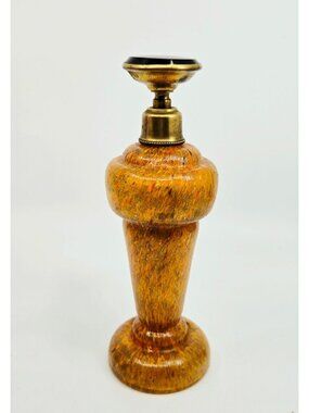 Vintage Czech Bohemian Art Glass Perfume Bottle With Brass Accents & Black/Gold